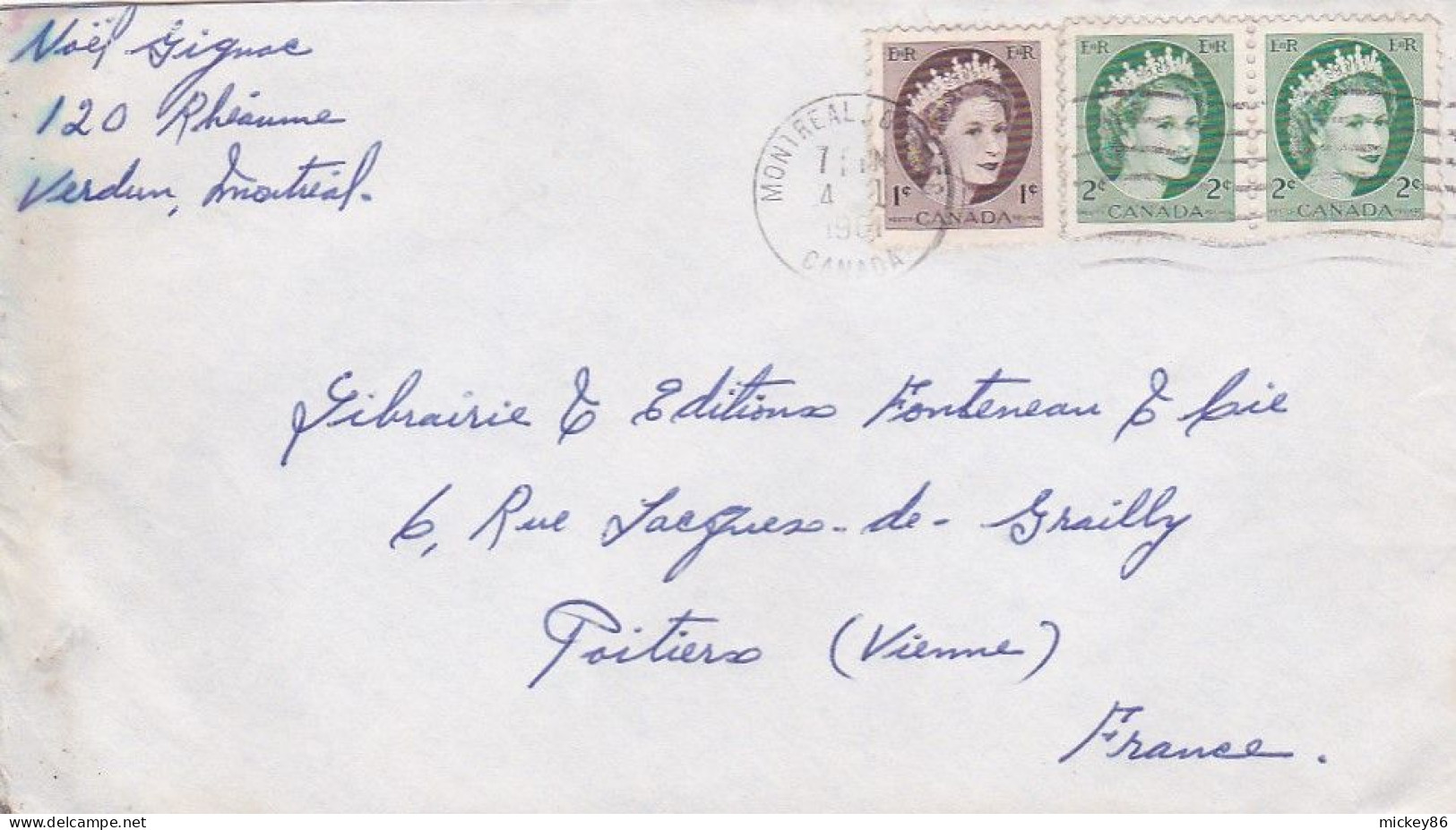 Canada--1961--Lettre De MONTREAL  Pour POITIERS (France)..timbres + Cachet Mécanique Muet - Storia Postale