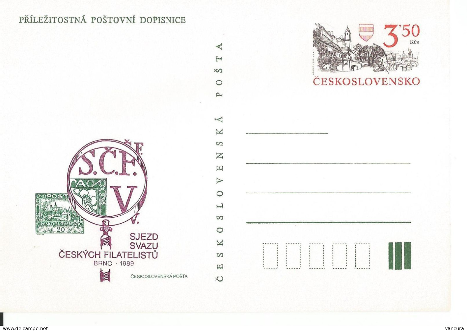 CDV 228 Czechoslovakia V.Convention Of The Czech Philatelist Union 1989 Alfons Mucha Motifs - Postcards