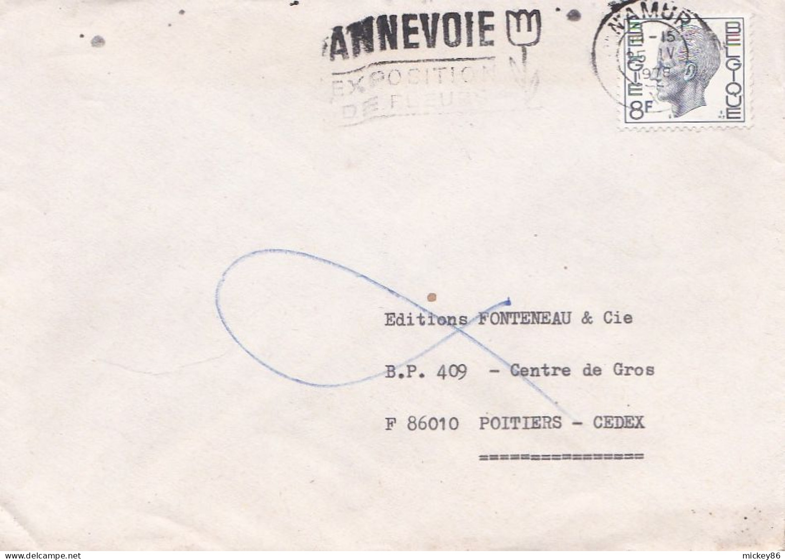 Belgique-1978--Lettre De NAMUR Pour POITIERS (France)..timbre Seul Sur Lettre + Cachet   25-4-78  ANNEVOIE (Expo Fleurs) - Cartas & Documentos