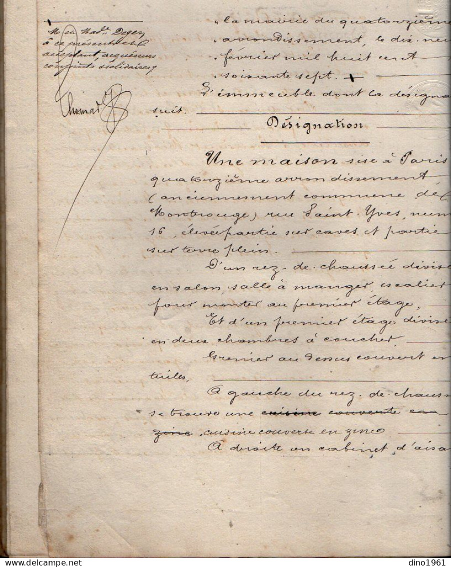 VP22.679 - MONTROUGE- Acte De 1876 - Vente D'une Maison Située à PARIS Par M. GARDIEN,Fabricant D'Eau De Selz à M.DEGEN - Manuscrits