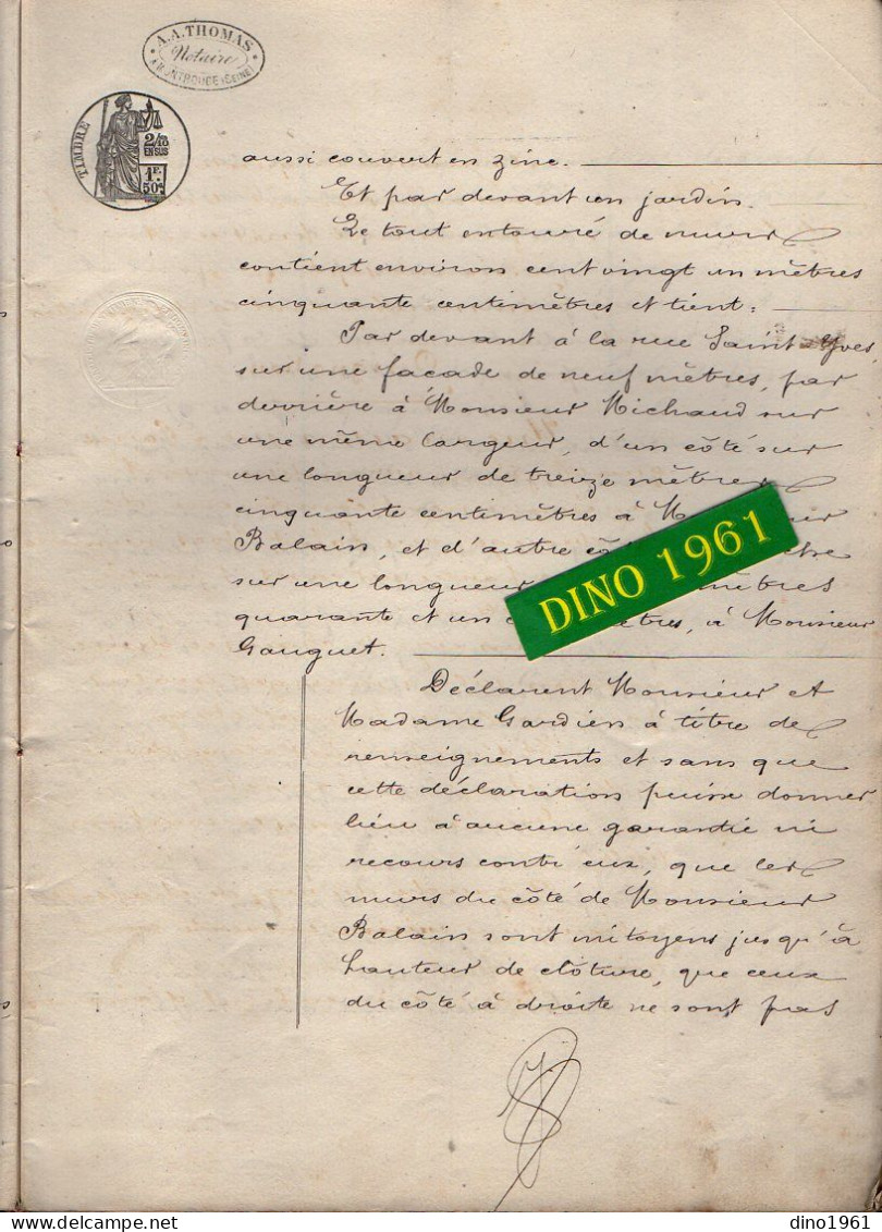 VP22.679 - MONTROUGE- Acte De 1876 - Vente D'une Maison Située à PARIS Par M. GARDIEN,Fabricant D'Eau De Selz à M.DEGEN - Manuscripts