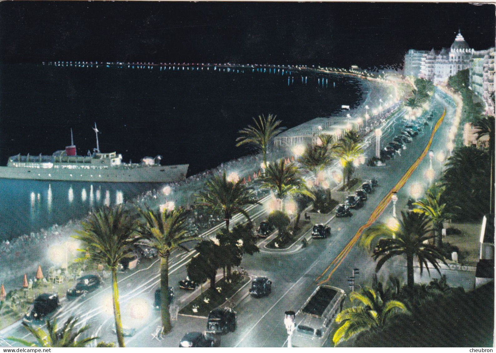 06. NICE.  NICE LA NUIT . CPSM.  LA PROMENADE DES ANGLAIS . LA BAIE DES ANGES.  ANNEE 1971 + TEXTE - Niza La Noche