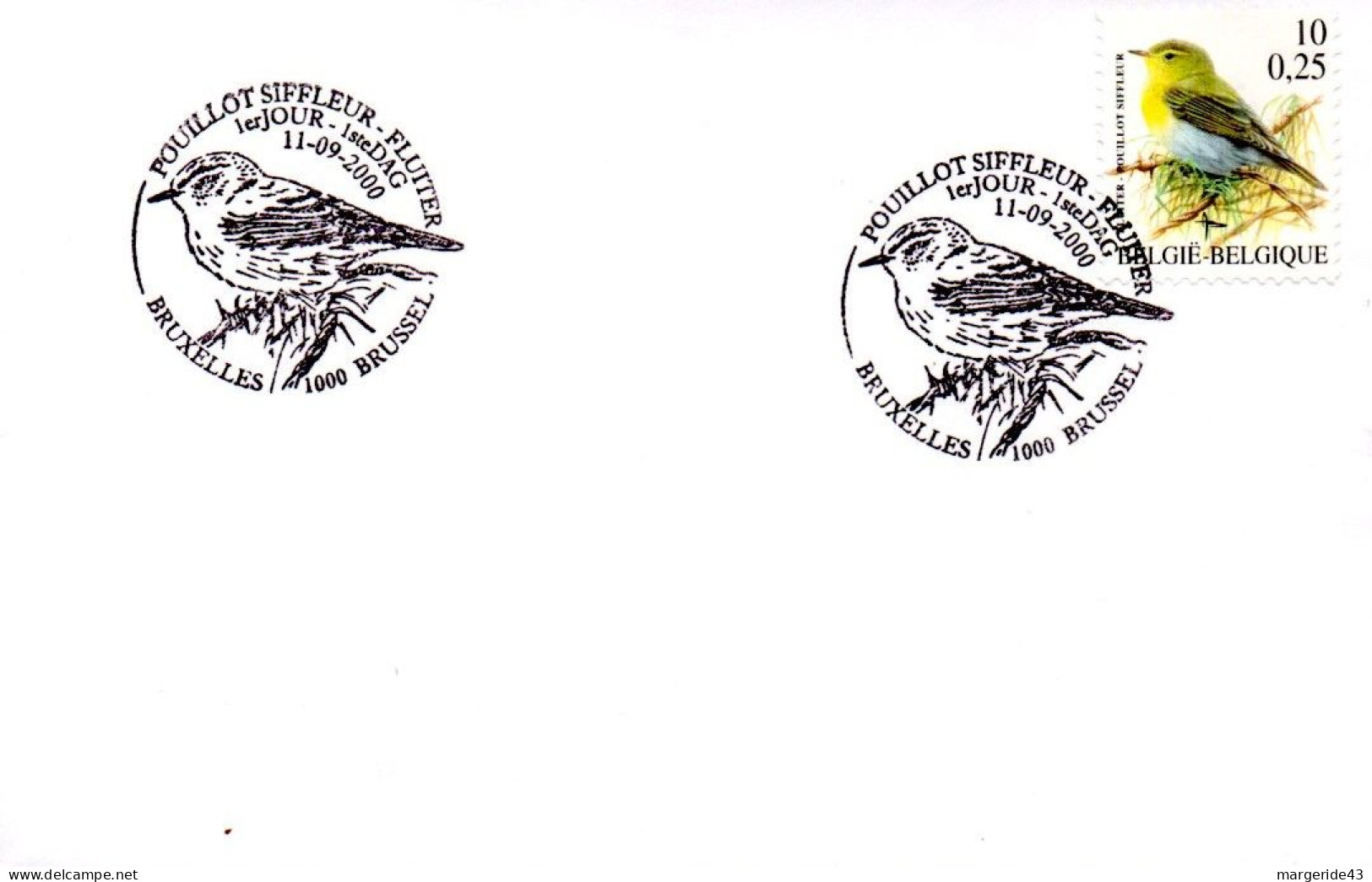 BELGIQUE FDC 2000 OISEAU POUILLOT SIFFLEUR - Spatzen