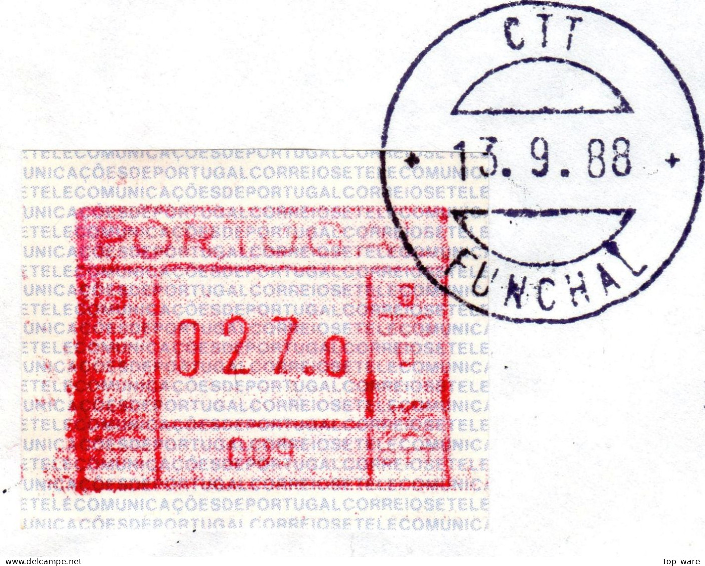 Hong Kong China ATM 3 01 / Dragon Zodiac / FDC 1.40 Poste Restante 1 SEP 88 To Portugal 27$0 Funchal 13.9.88 / Frama - Distributori