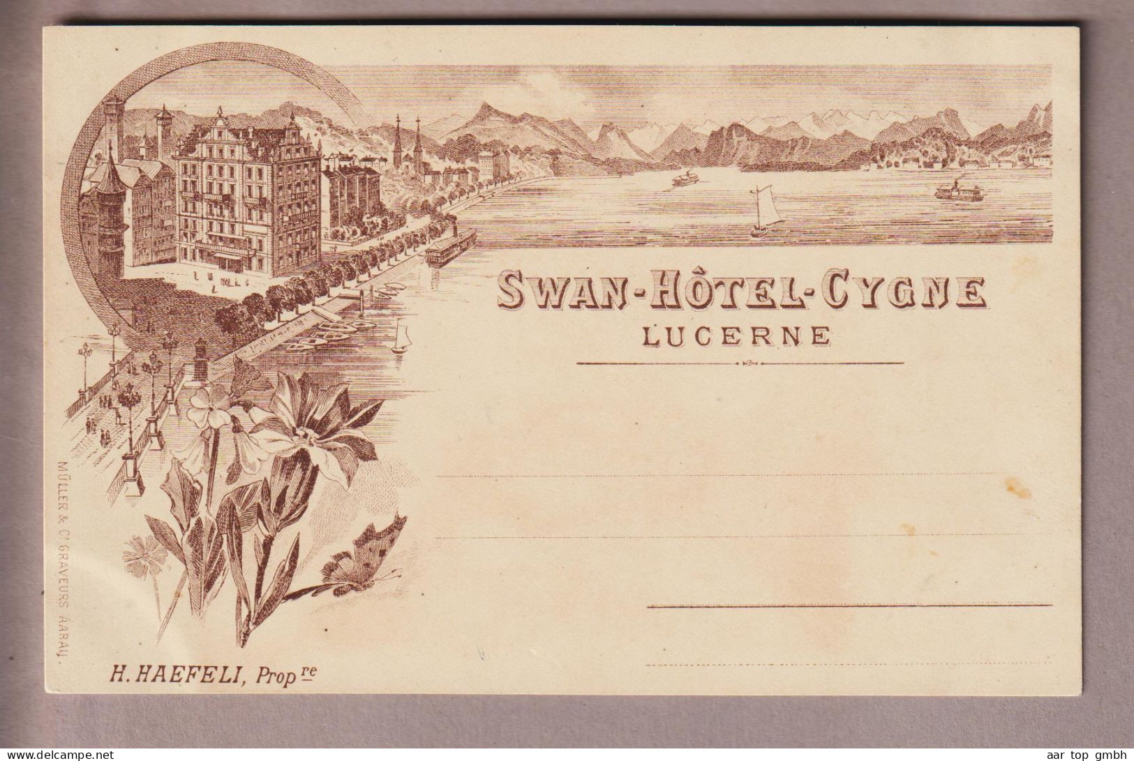 Motiv Hotel Luzern Swan-Hotel-Cygne Litho Werbekarte H.Haefeli "Müller" - Hotels & Restaurants