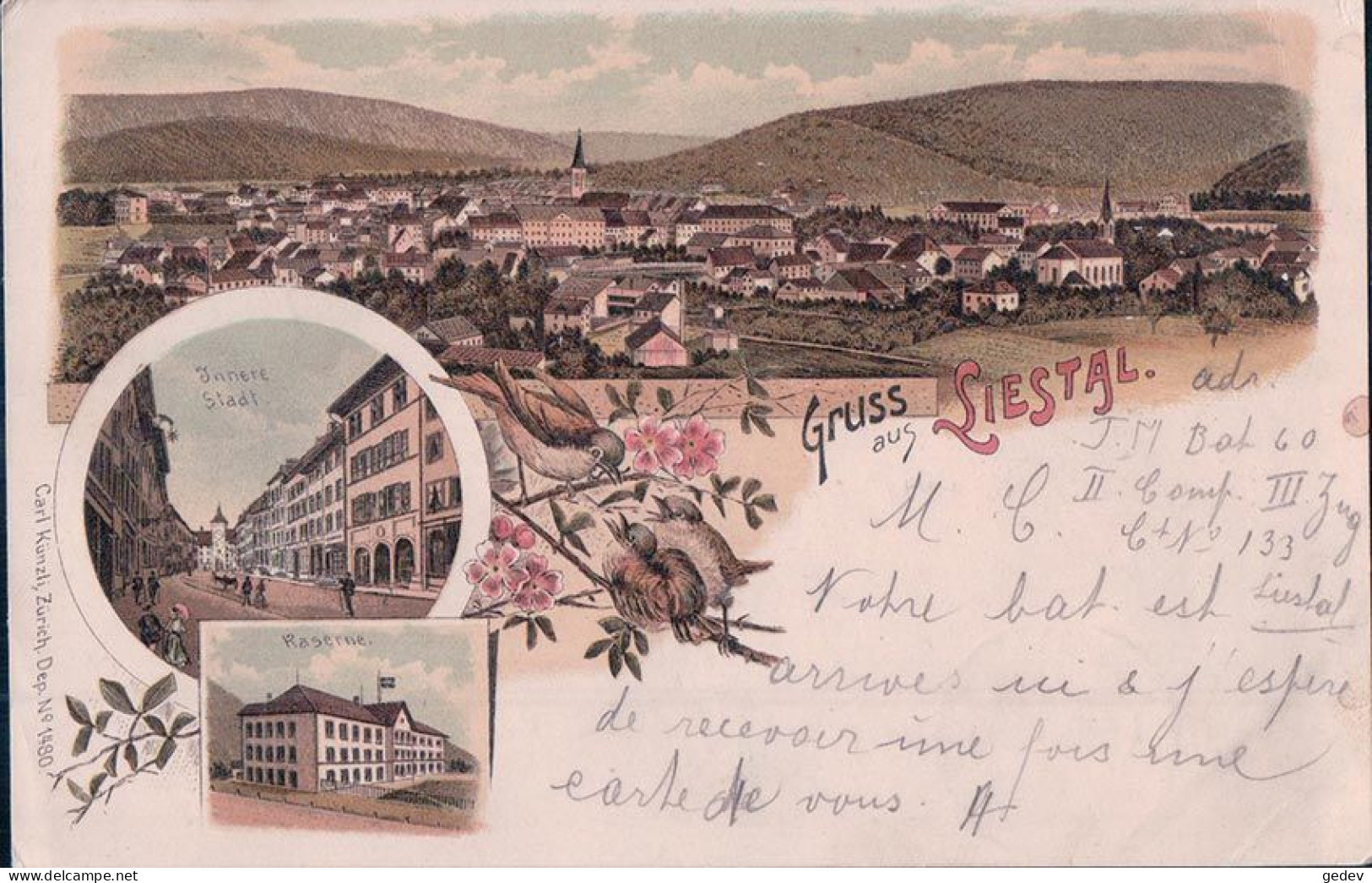 Gruss Aus Liestal BL, Litho 3 Vues Et Fleurs (31.8.1899) - Liestal