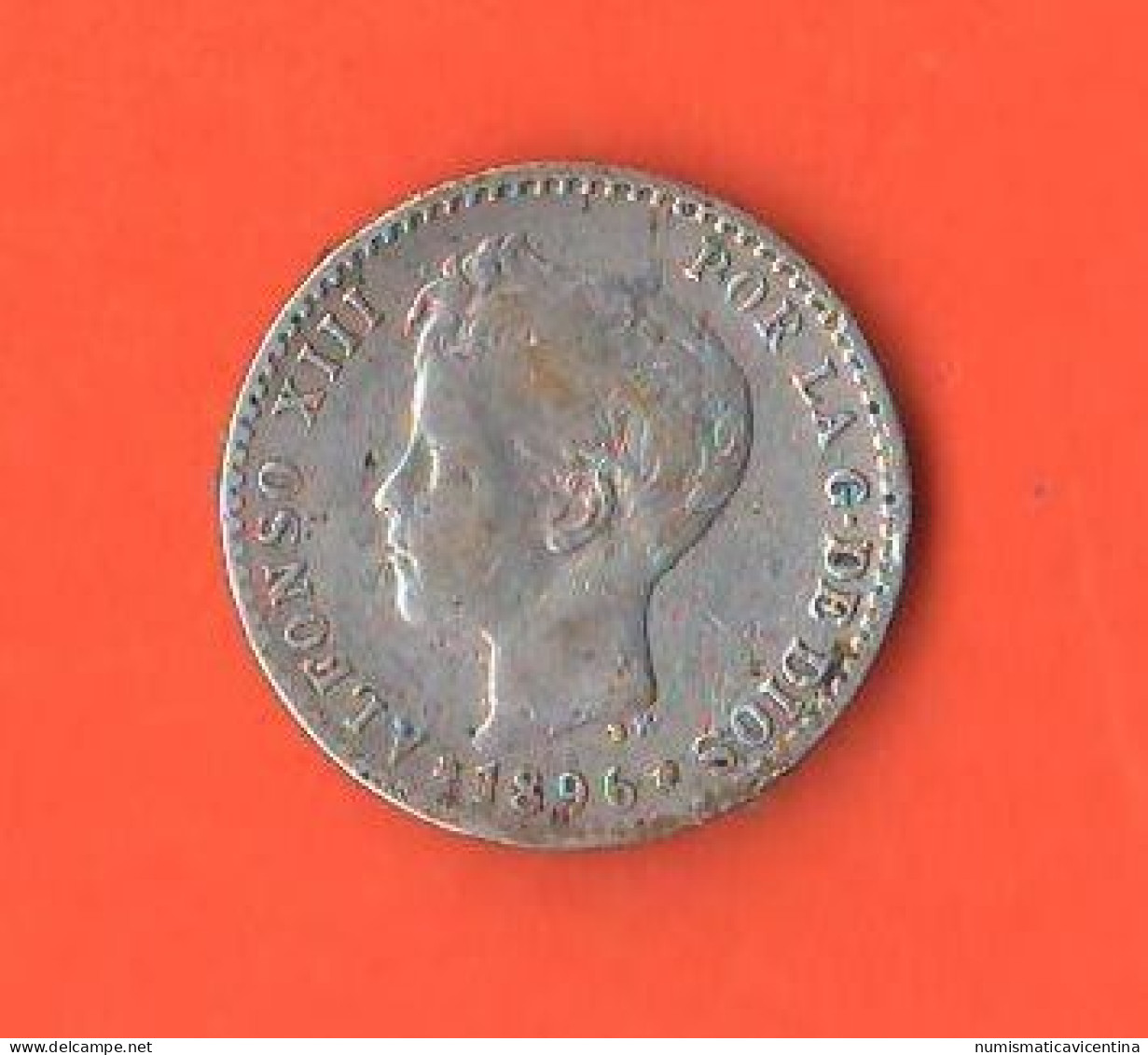 Spagna 50 Centesimi Centimos 1896 PGV Spain Alfonso XIII° Silver Coin - 50 Céntimos