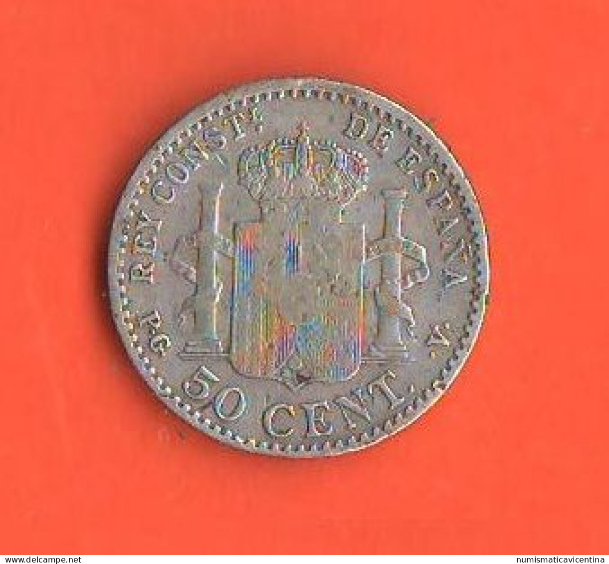 Spagna 50 Centesimi Centimos 1896 PGV Spain Alfonso XIII° Silver Coin - 50 Centesimi