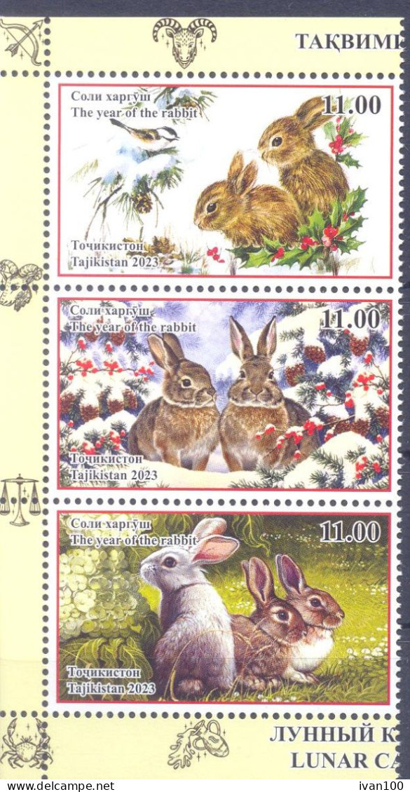 2023. Tajikistan, Lunar Calendar, Year Of The Rabbit, 3v Perforated, Mint/** - Tadjikistan