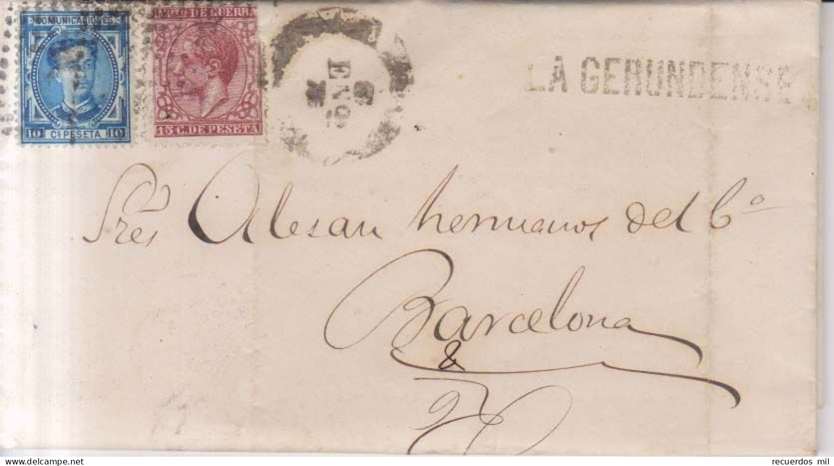 Año 1876 Edifil 175-188 Carta  Matasellos  Rombo Gerona  Membrete LA GERUNDENSE - Lettres & Documents