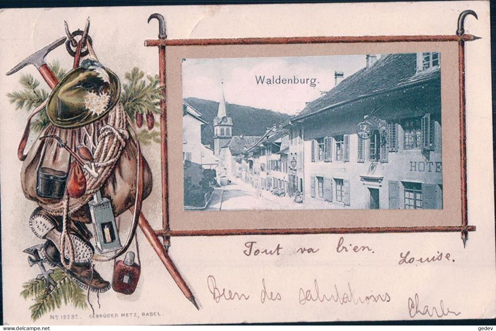 Waldenburg BL, Sac D'alpiniste Avec Matériel, Litho Gaufrée (24.9.1901) - Waldenburg
