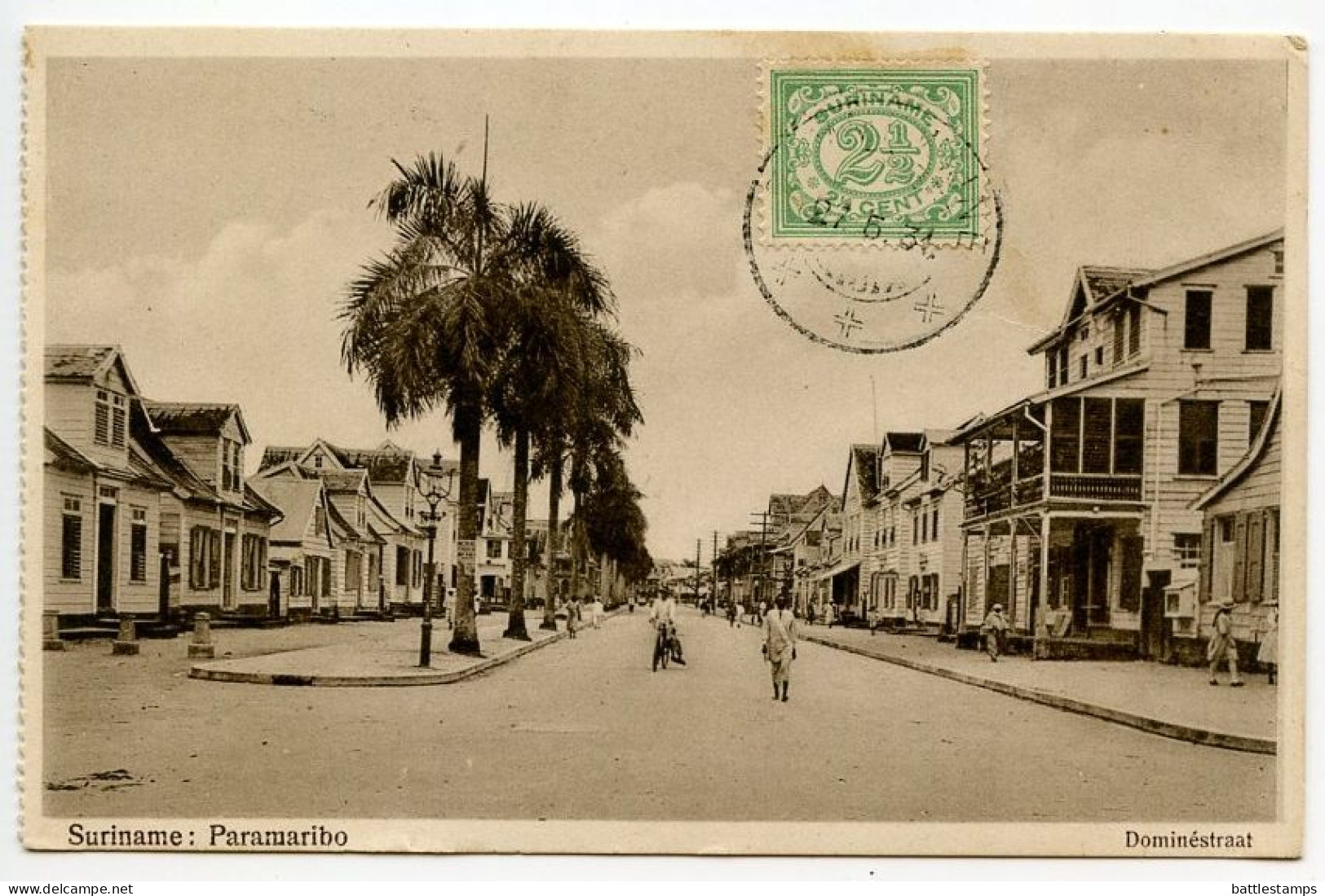 Surinam 1931 Postcard Suriname - Paramaribo - Dominestraat, Street View; Scott 78 - 2 1/2c. Numeral - Surinam