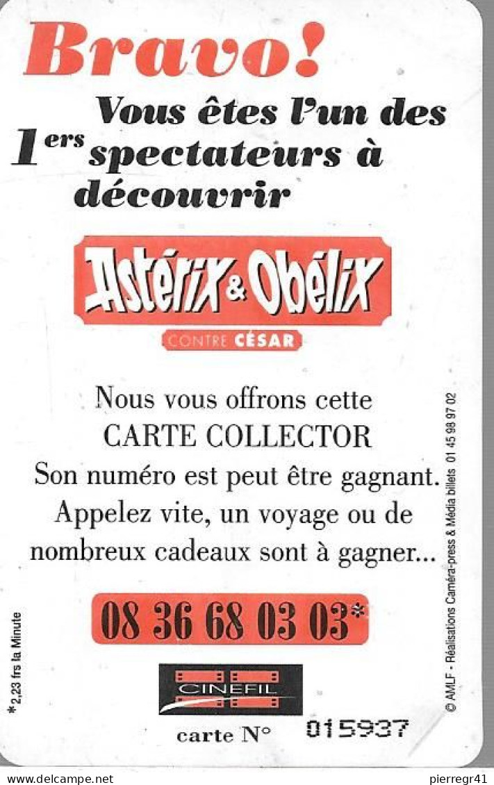 2-CARTES- COLLECTEUR-JEU-CINEMA-CINEFIL-ASTERIX-TB E - Biglietti Cinema