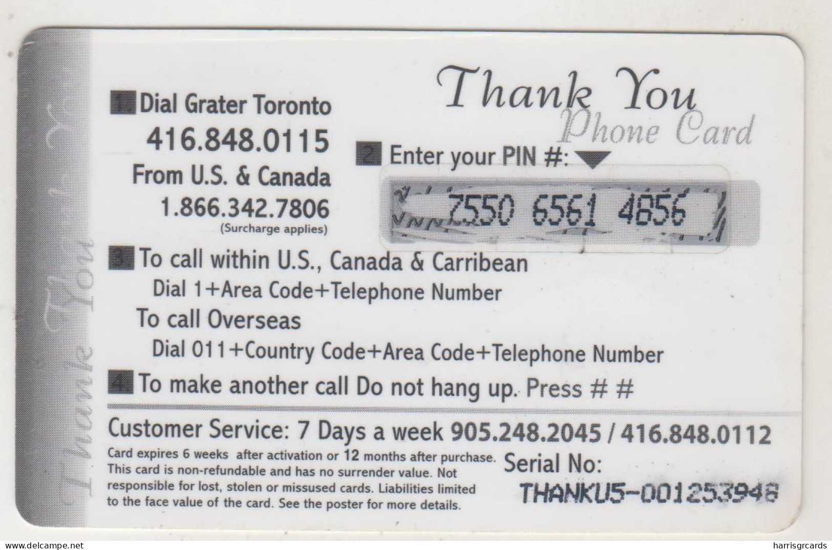 CANADA - Thankyou Flower, Prepaid Card $5 , Used - Canada