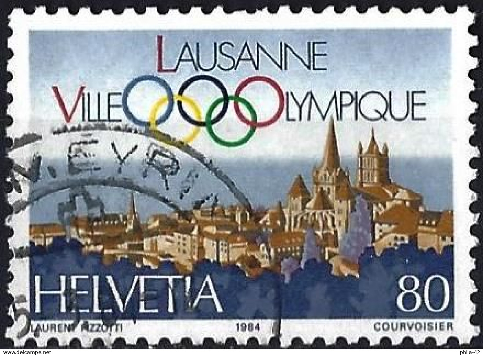 Switzerland 1984 - Mi 1269 - YT 1198 ( Townscape Of Lausanne & Olympic Rings ) - Usati