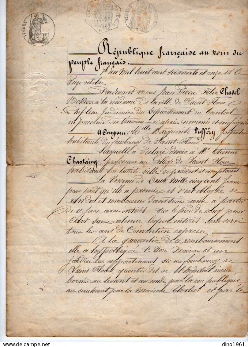 VP22.680 - SAINT - FLOUR ( Cantal ) - Acte De 1871 - Obligation Par Melle Marguerite TUFFERY à M. Etienne CHASTAING - Manuscripts