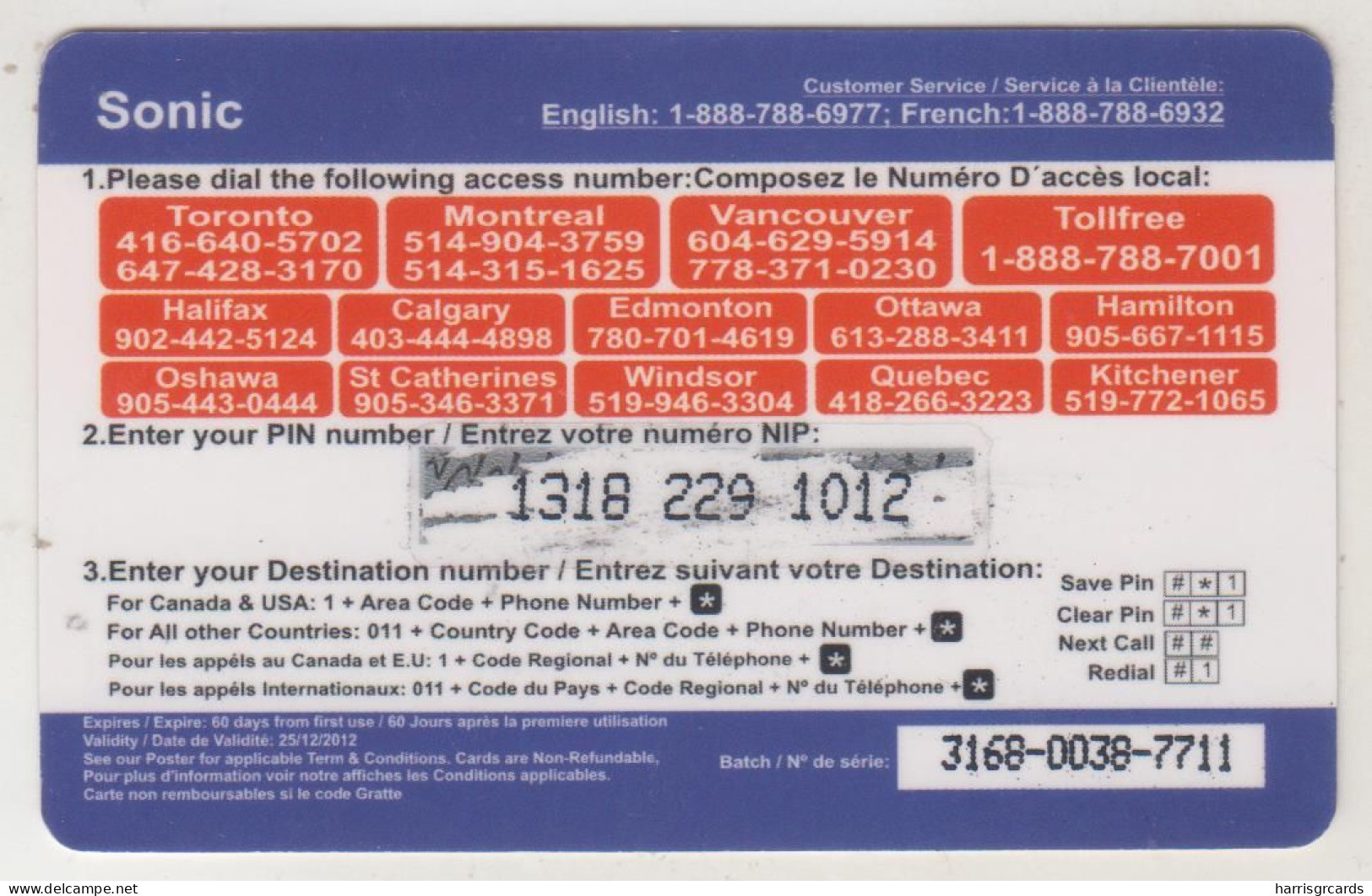 CANADA - Sonic, Lycatel Prepaid Card $2.50 , Used - Canada