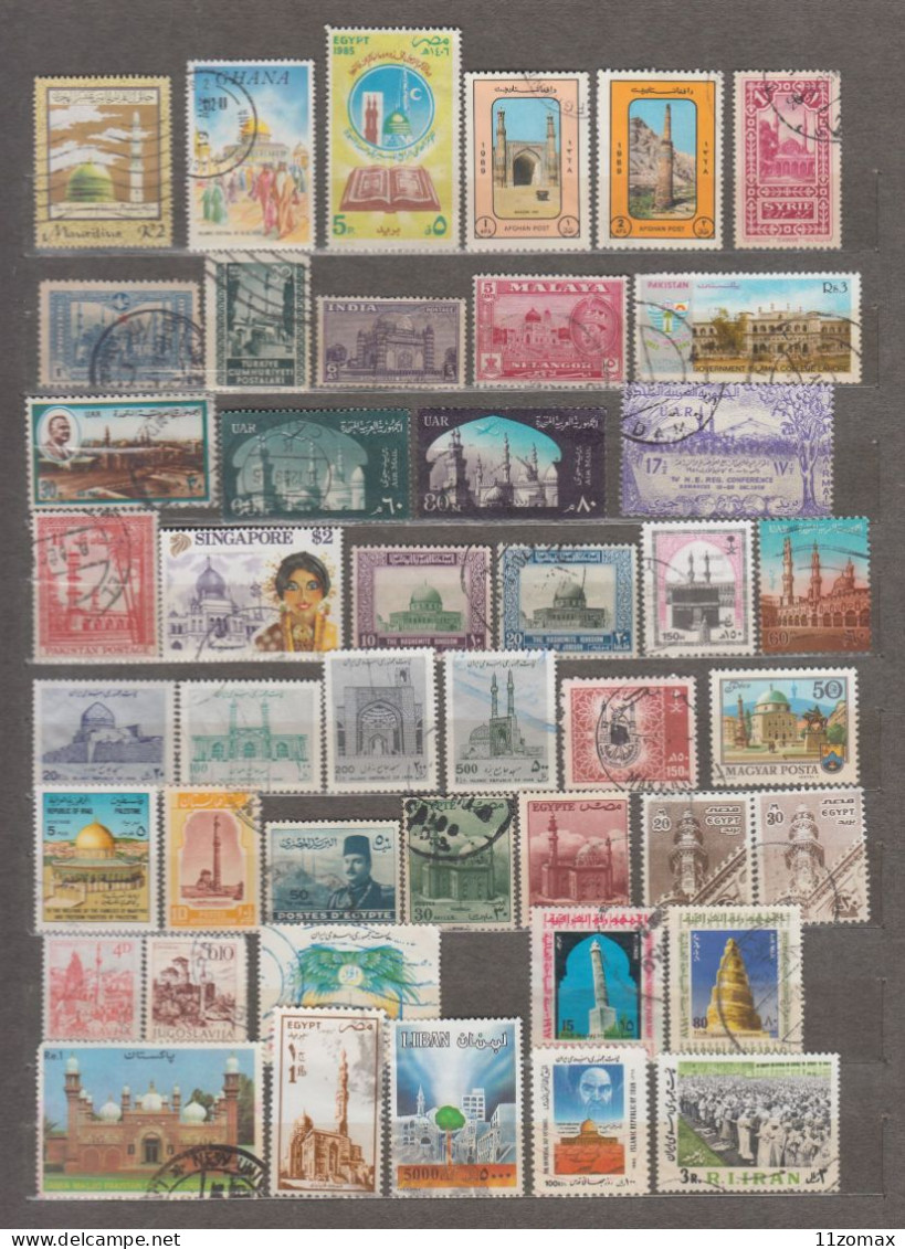 Lot Of 43 Diff. Old Stamps Theme Mosque, Dome Of Rock, Islam, Mosquée, مسجد  Masjid Mesdžid - Islam