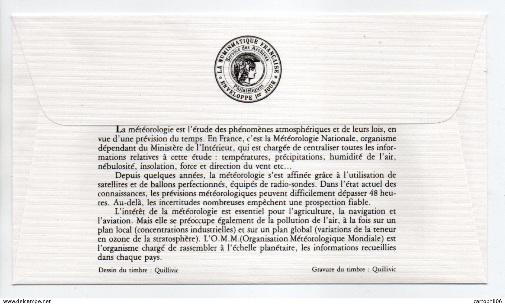- FDC MÉTÉOROLOGIE NATIONALE - PARIS 22.10.1983 - - Climate & Meteorology