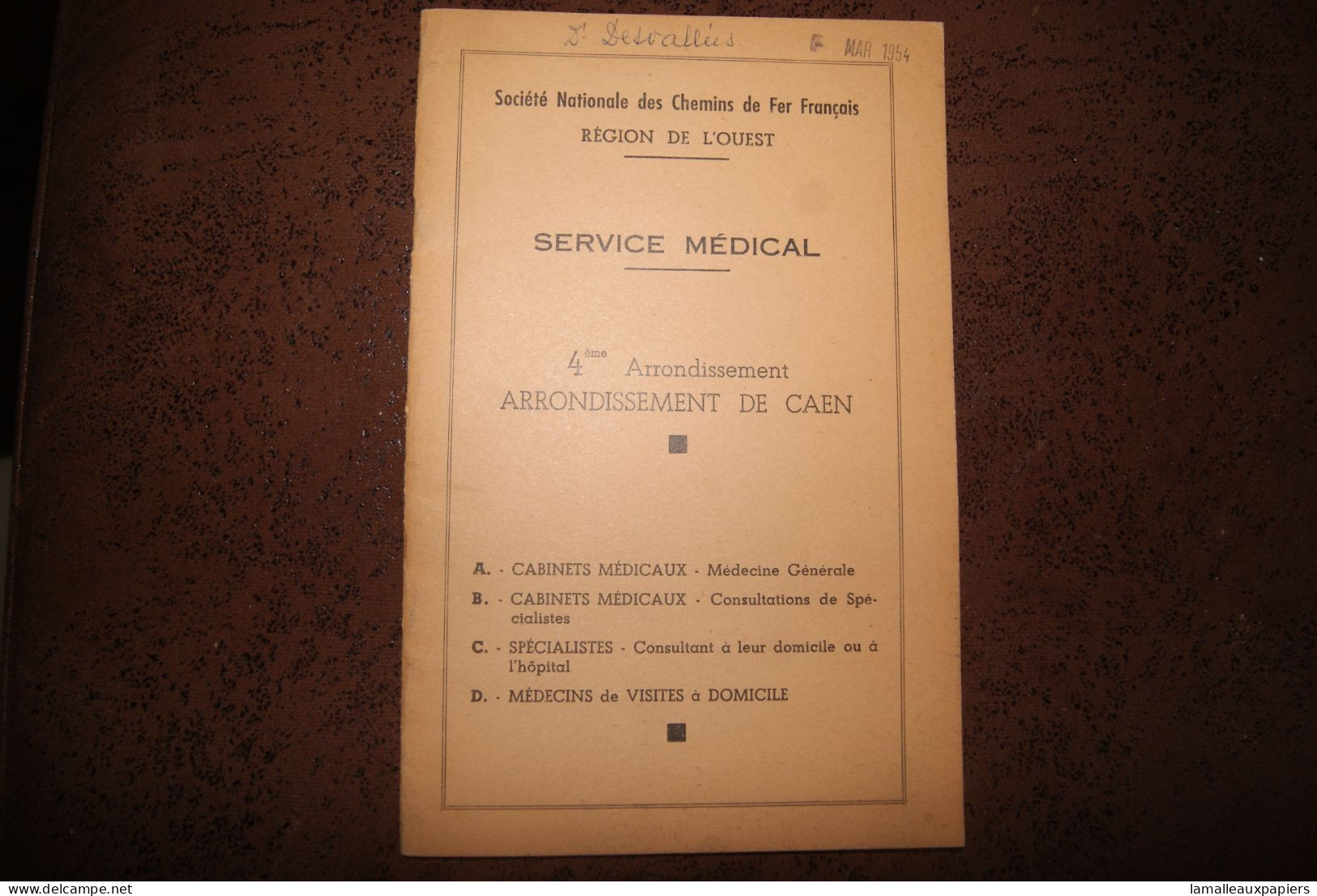 SNCF = Service Médical (arrondissement De Caen) 1954 - Bahnwesen & Tramways