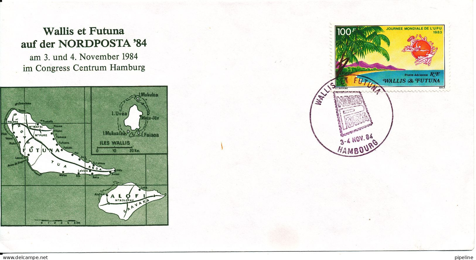 Wallis And Futuna Cover Nordposta 84 Hamburg Germany 3-4/11-1984 Single Franked And With Cachet - Brieven En Documenten