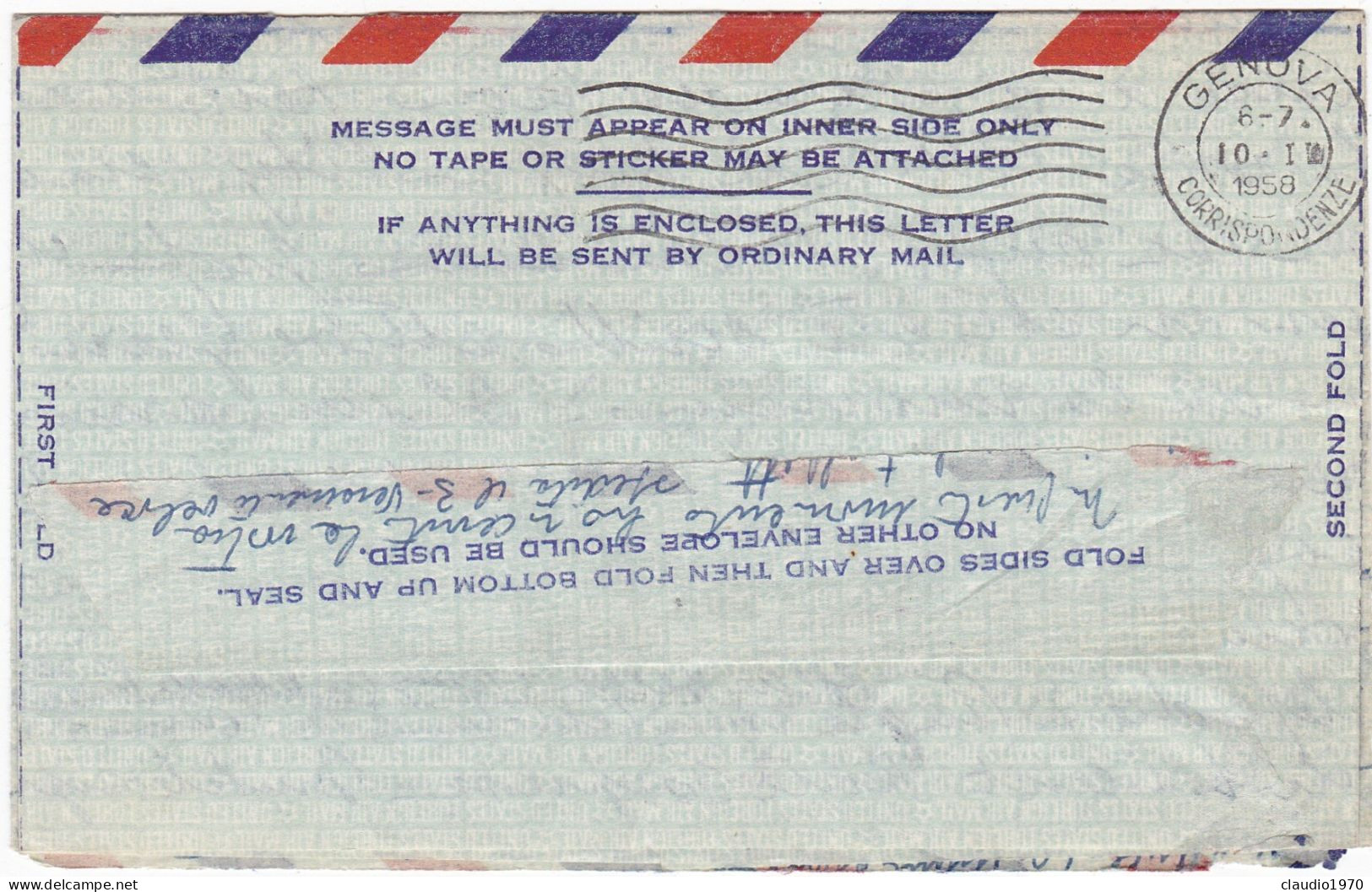 STATI UNITI - USA - OAKLAND (CALIFORNIA) - AIR LETTER V.G PER GENOVA - ITALIA - 1958 - 1941-60