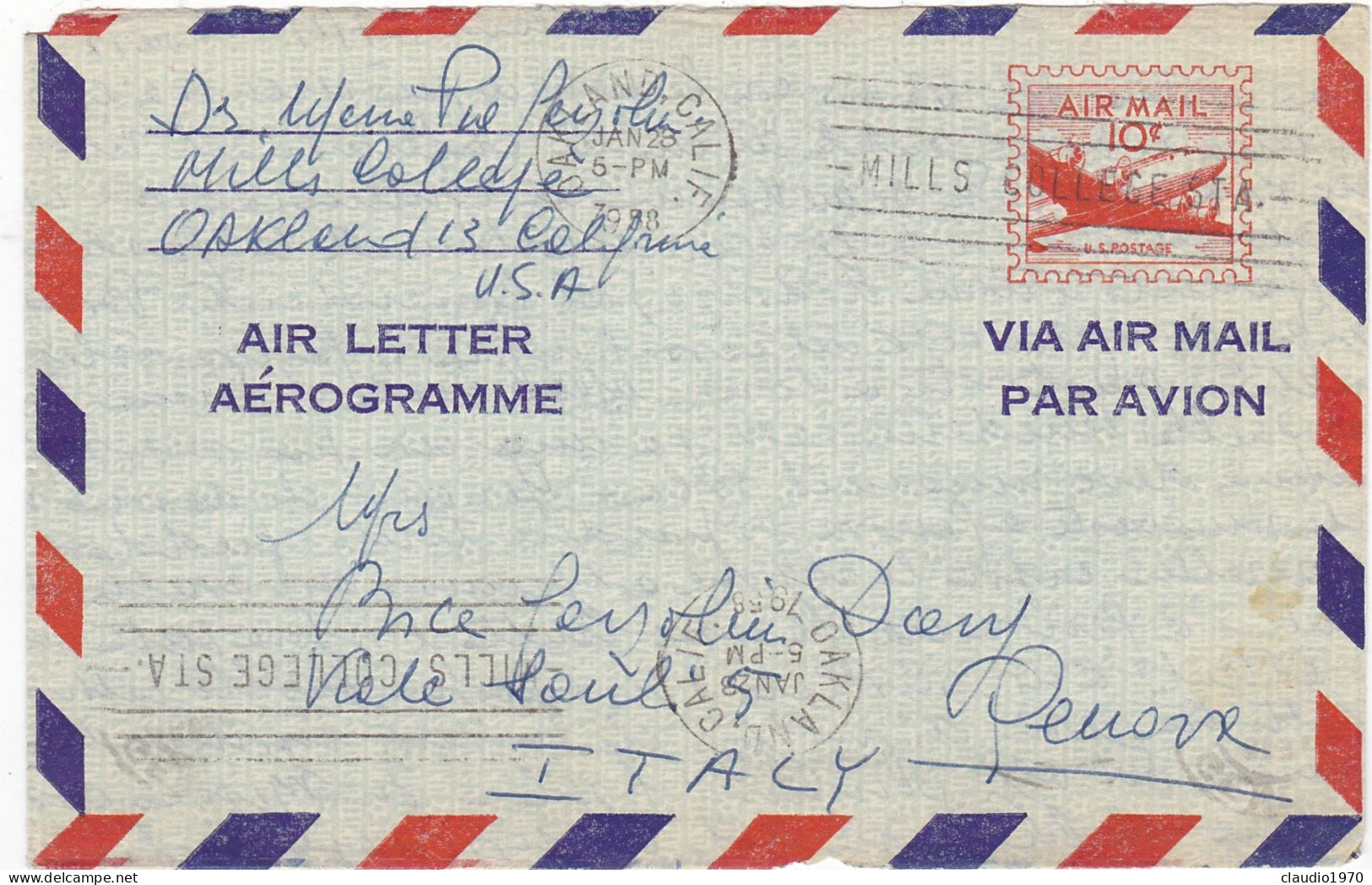 STATI UNITI - USA - OAKLAND (CALIFORNIA) - AIR LETTER V.G PER GENOVA - ITALIA - 1958 - 1941-60