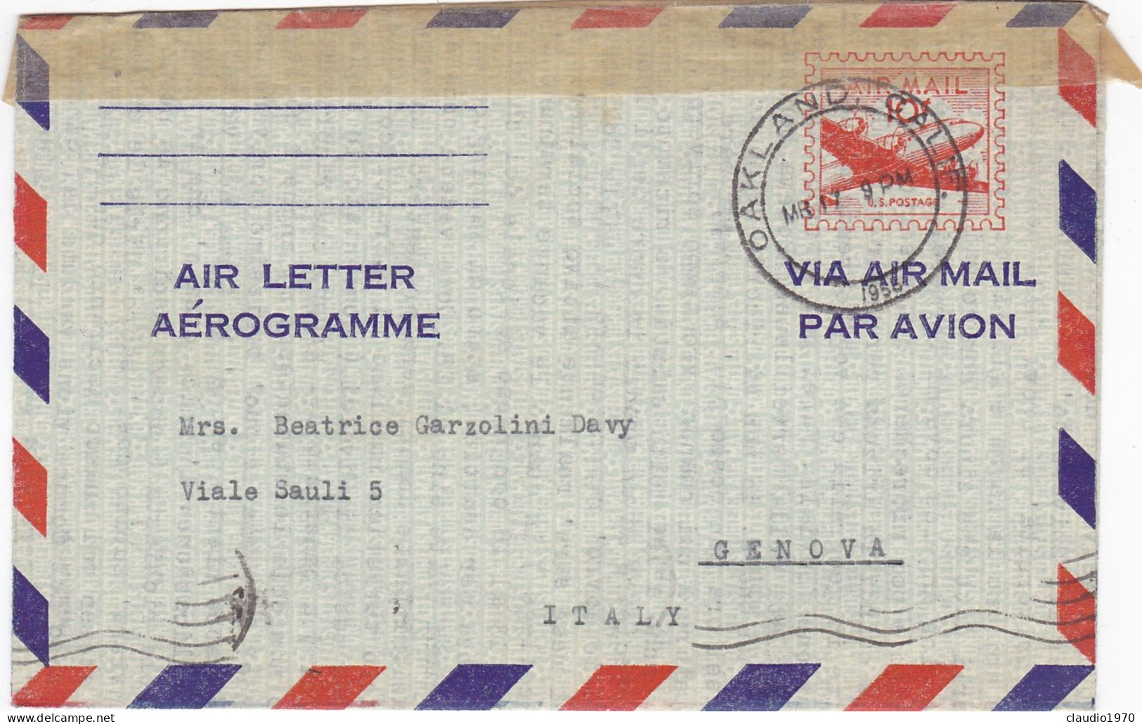 STATI UNITI - USA -   OAKLAND (CALIFORNIA) - AIR LETTER V.G PER GENOVA - ITALIA - 1958 - 1941-60