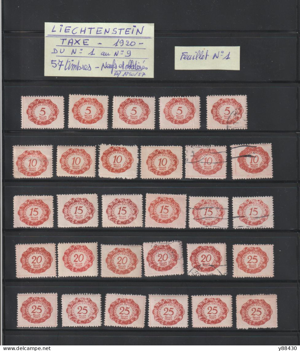 LIECHTENSTEIN - TAXE - 57 Timbres Neufs Et Oblitérés Du N° 1 Au 9 De 1920 - En 2 Feuillets - 6 Scan - Portomarken