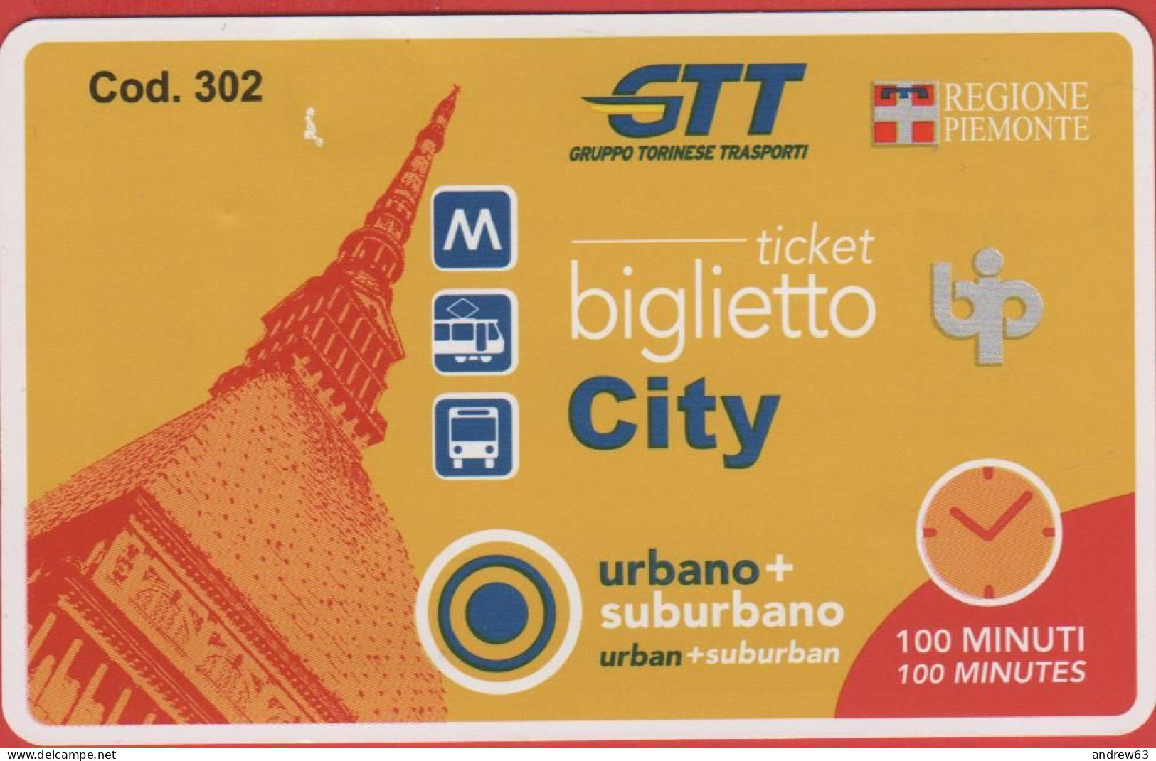 ITALIA - ITALY - ITALIE - Torino - GTT - Biglietto City - Usato - Europe