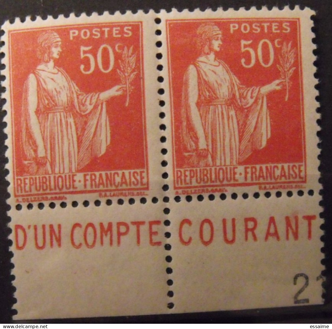 2 Timbres à Bande Publicitaire. Paix N° 283 Type III 3. Pub Publicité Publicitaires Carnet. Compte Postal. Neuf 1**, 1* - Other & Unclassified