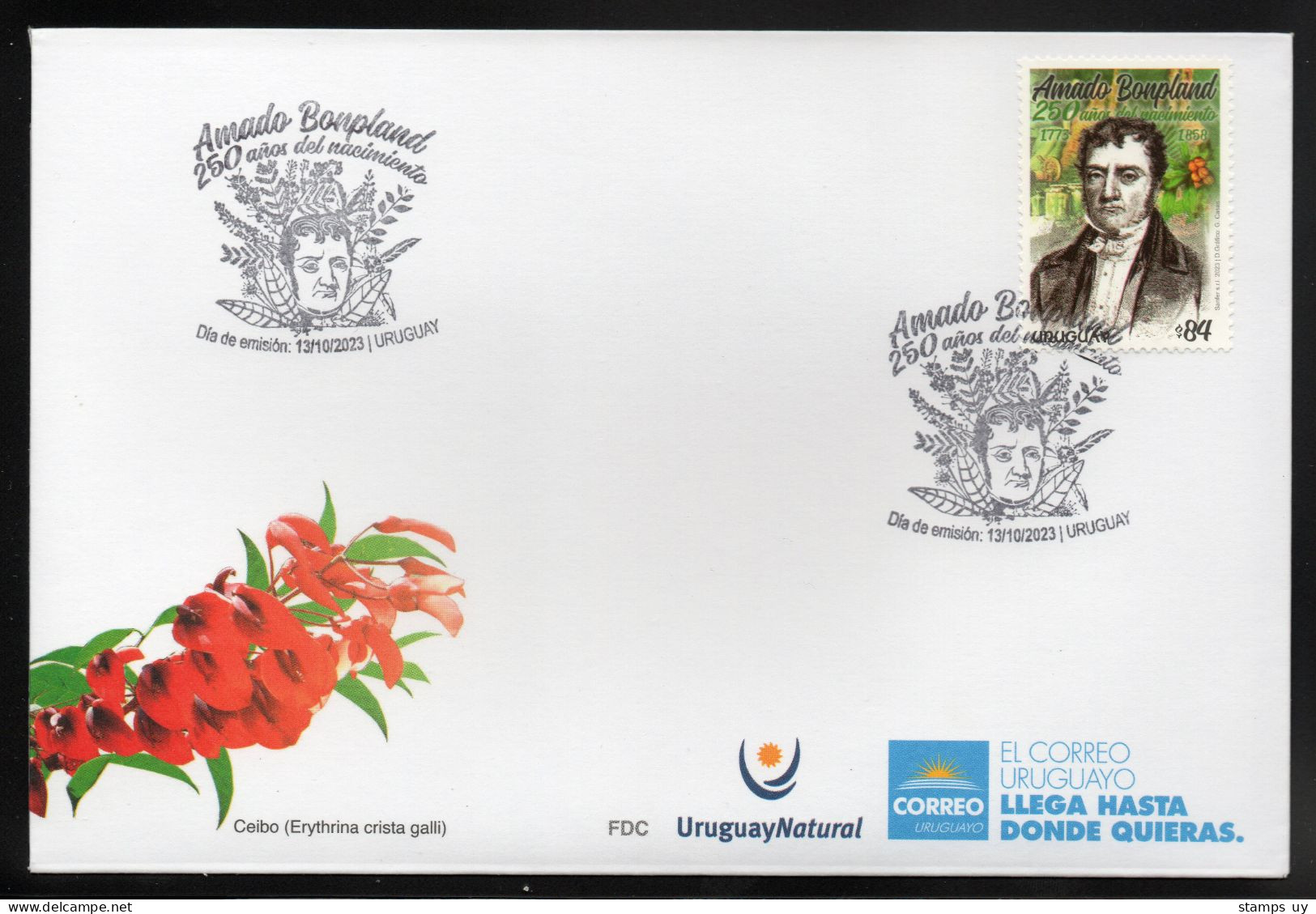 URUGUAY 2023 (Aimé Bonpland, Amado, Doctor, Botanist, Explorer, Medicine, Natural History, Biology, Plants) - 1 FDC - Natur