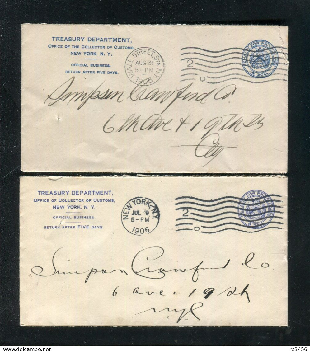 "USA" 1906, 2 Ganzsachenumschlaege Ex TREASURY DEPARTMENT NEW YORK· Gestempelt (3605) - 1901-20