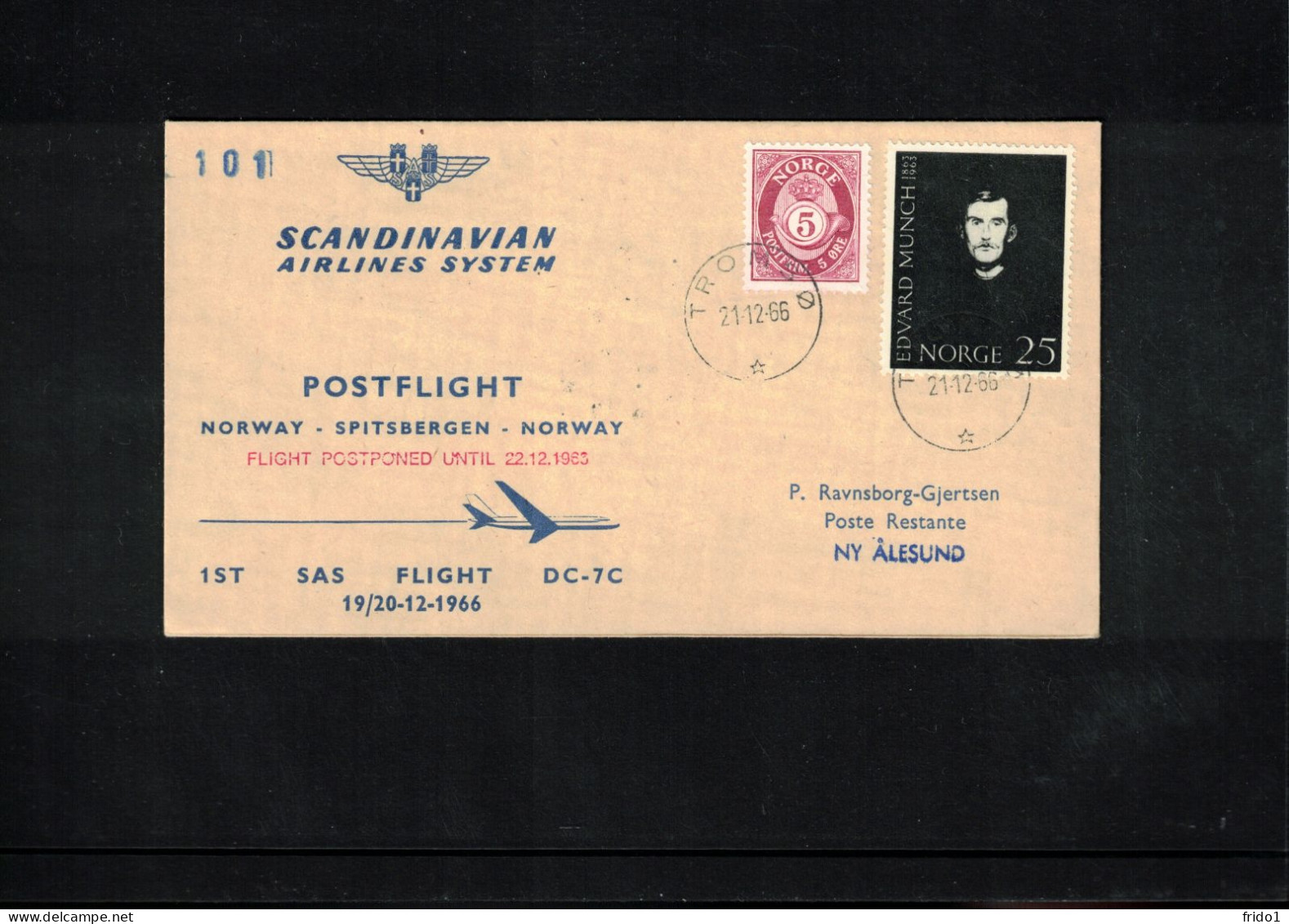 Norway 1966 SAS First Flight DC-7C Norway - Spitzbergen - Norway Interesting Letter - Covers & Documents