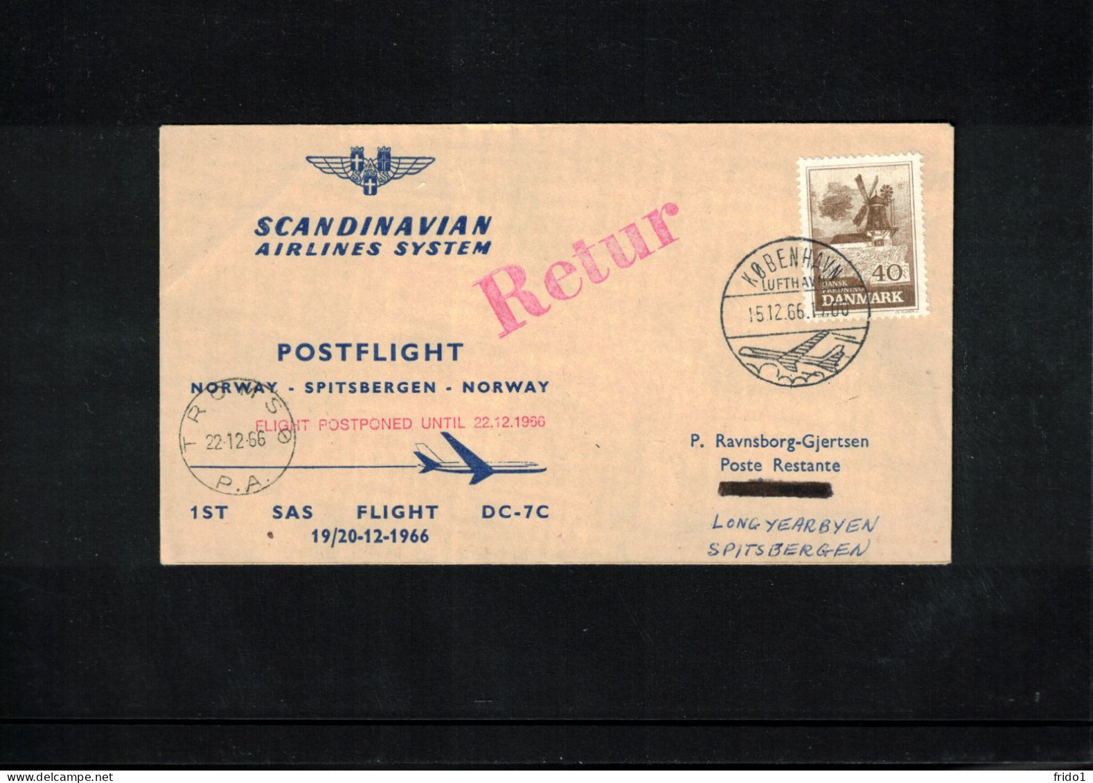 Denmark - Norway 1966 SAS First Flight DC-7C Norway - Spitzbergen - Norway Interesting Letter - Brieven En Documenten