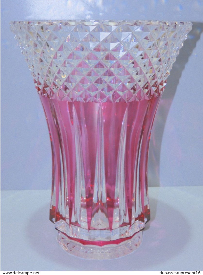 - GRAND VASE CRISTAL VAL ST LAMBERT BI COLORE Signé à La Pointe  XXe Déco    E - Vasi