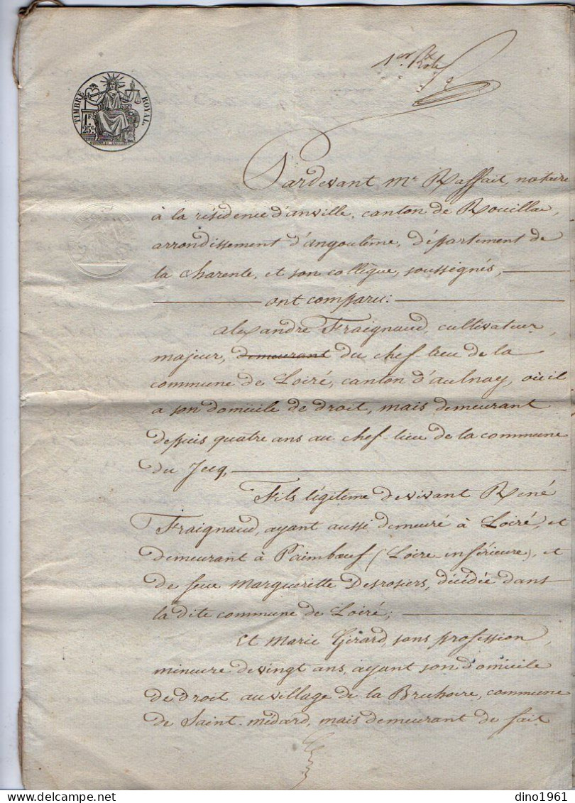 VP22.681 - ANVILLE - Acte De 1846 - Contrat De Mariage - M. FRAIGNAUD à LE GICQ X LOIRE & Melle GIRARD à SAINT - MEDARD - Manuscrits