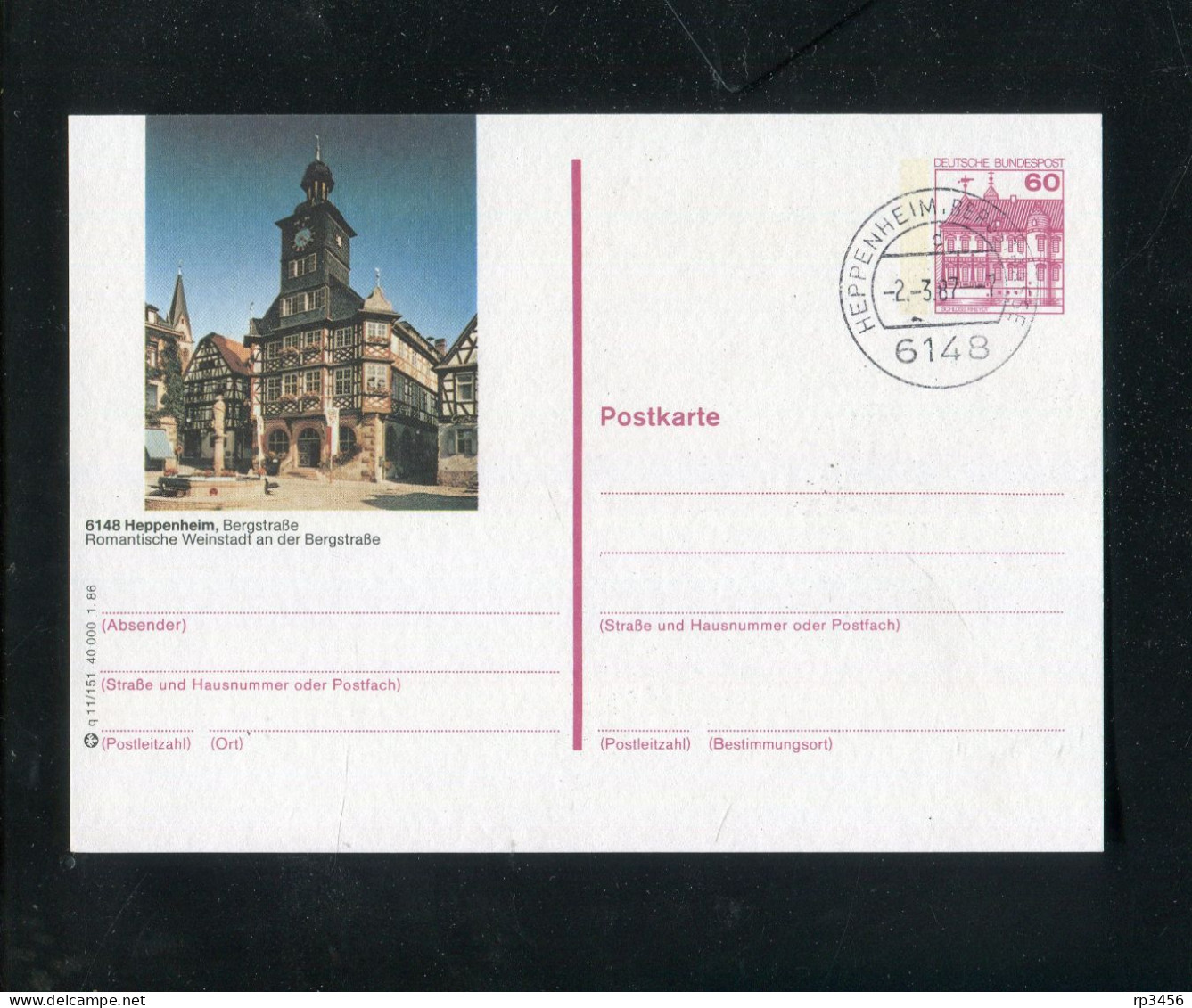 "BUNDESREPUBLIK DEUTSCHLAND" Bildpostkarte Mit Bildgleichem Stempel Ex "HEPPENHEIM" (3621) - Cartes Postales Illustrées - Oblitérées