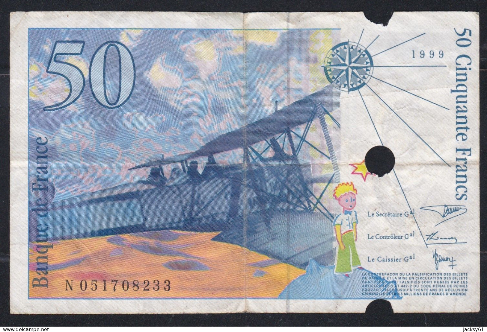 50 Francs 1999 - Passer Perforation Banque - 50 F 1992-1999 ''St Exupéry''