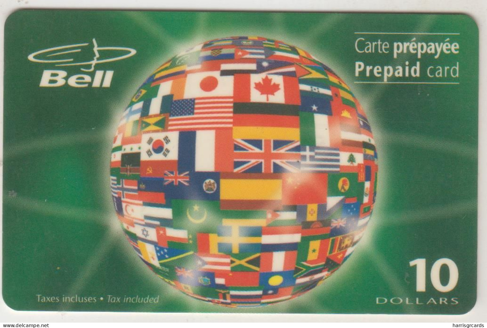 CANADA - Globe With Flags , Bell Prepaid Card $10 , Used - Canada