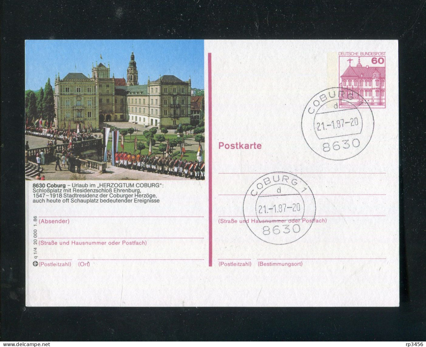 "BUNDESREPUBLIK DEUTSCHLAND" Bildpostkarte Mit Bildgleichem Stempel Ex "COBURG" (3656) - Cartes Postales Illustrées - Oblitérées