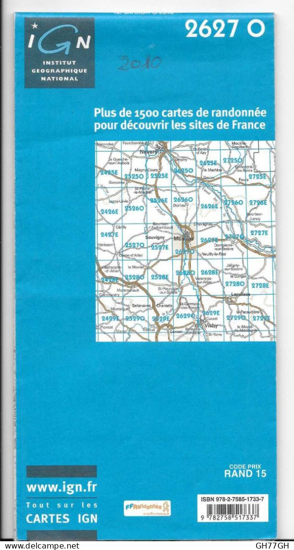 CARTE IGN MOULINS Au 1:25000ème -n°2627 O -2010 - Cartes Topographiques