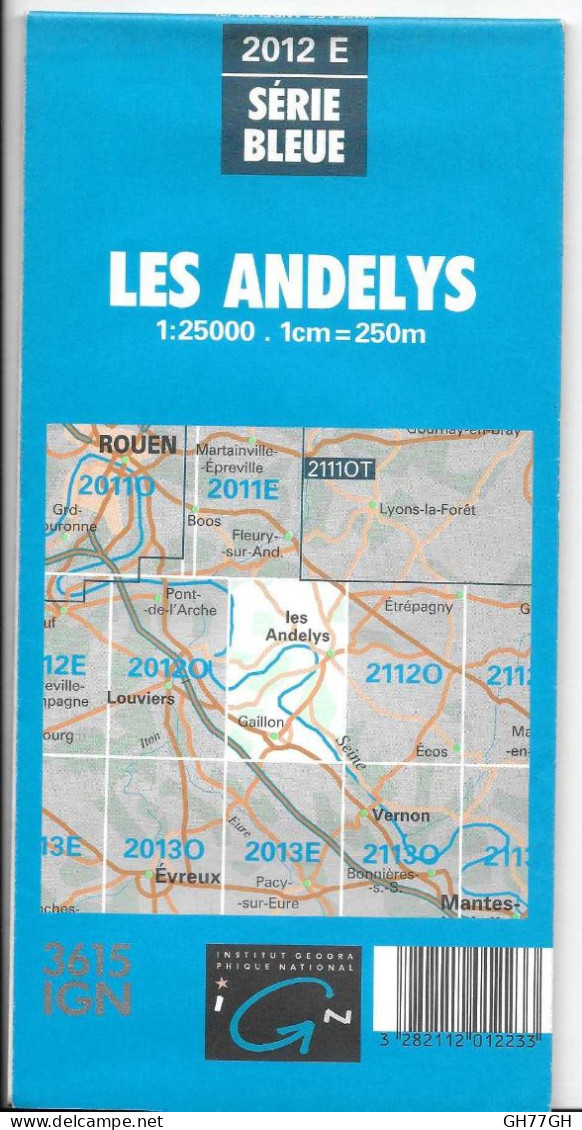 CARTE IGN LES ANDELYS Au 1:25000ème -n°2012 E -1988 - Topographische Kaarten