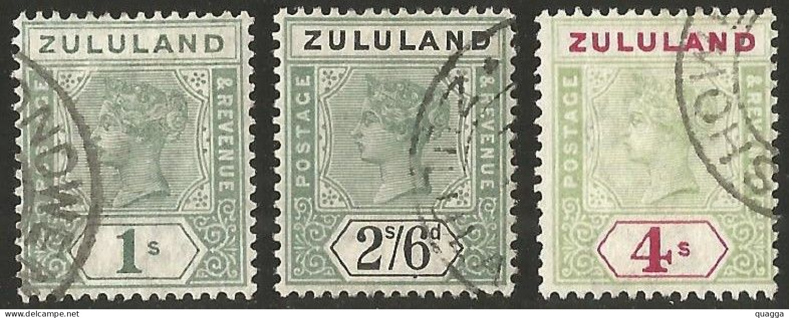 Zululand 1894. 1s, 2s/6d, 4s. SACC 19-21, SG 25-27. - Zululand (1888-1902)