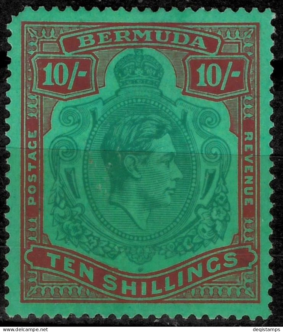 Bermuda 1938 KGVI 10 Shilling Perf. 14  MH Stamp - Bermuda