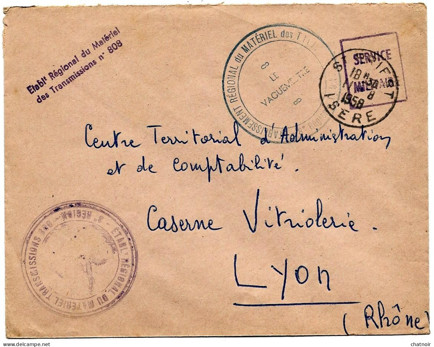 Enveloppe 1958  ISERE  Etab Regional Du Materiel Des Transmissions - Covers & Documents