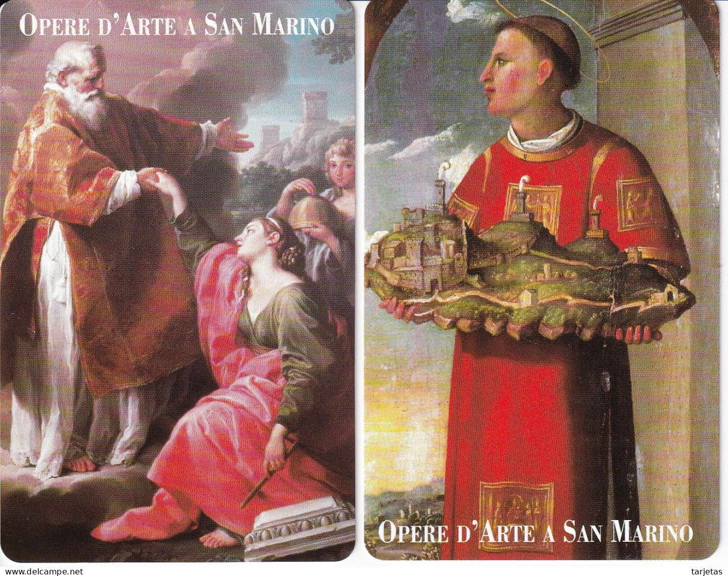 LOTE DE 2 TARJETAS DE SAN MARINO DE OPERE D'ARTE - Saint-Marin