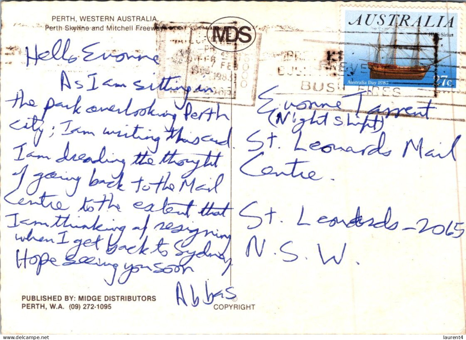 9-12-2023 (1 W 44)  Australia - WA (posted 1983) Perth - Perth