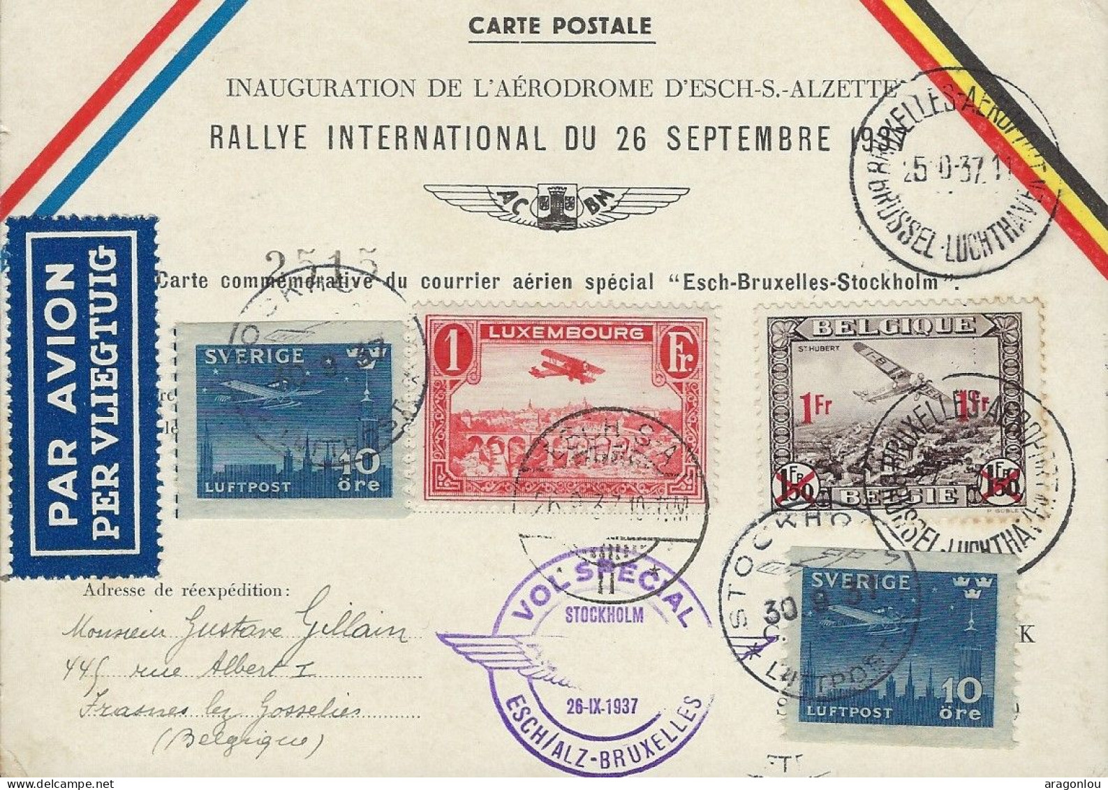 Luxembourg - Luxemburg -  1937 Lettre   Poste Aérienne Vers La Suède - Brieven En Documenten