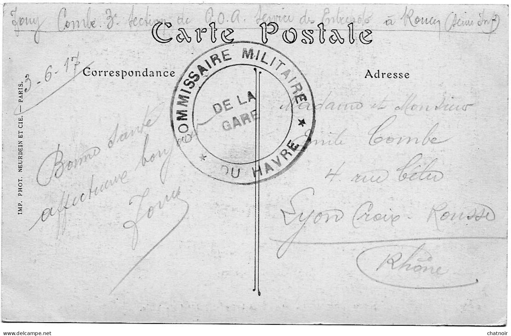 Sur  CP Du HAVRE  /   Cachet  "  Commission Militaire   De La Gare Du HAVRE  "  1917 - 1914-18